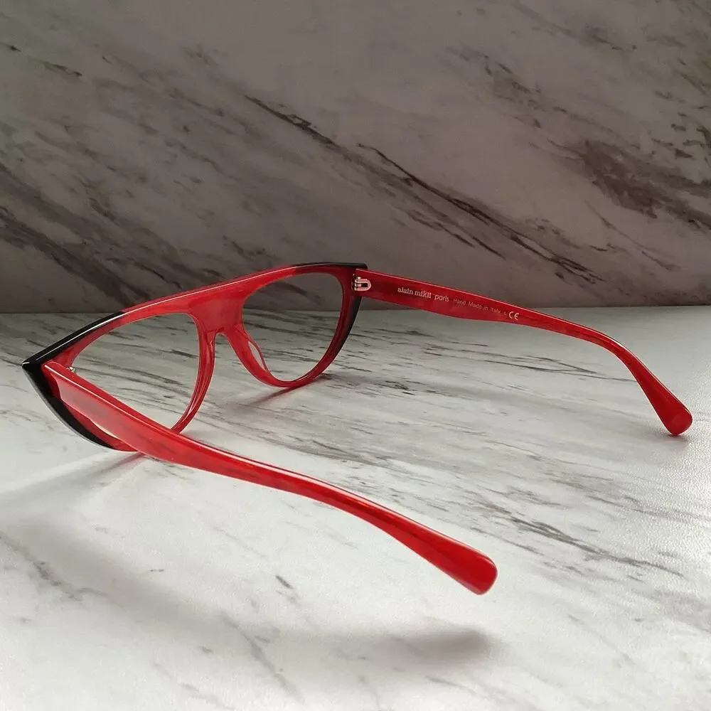 Alain Mikli A05031 Pearled Red Cat‑Eye Frames — Artsy Sculptural Italian Design